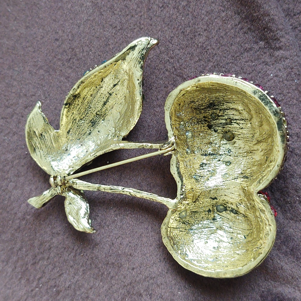 Colorful Crystal Cherry Brooch - Picture 3 of 3